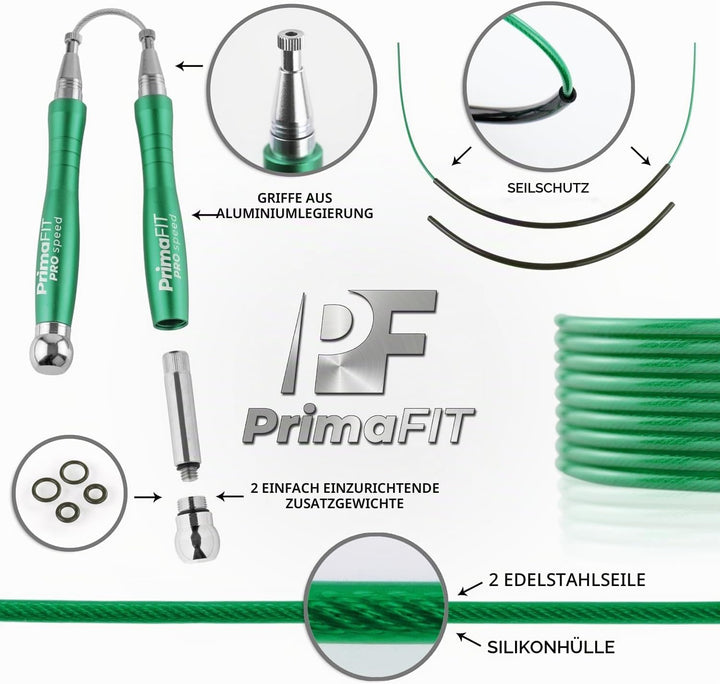 PrimaFIT Springseil Erwachsene Fitness Pro Speed Jump Rope 3m Seilspringen Verstellbar Mit Gewichten