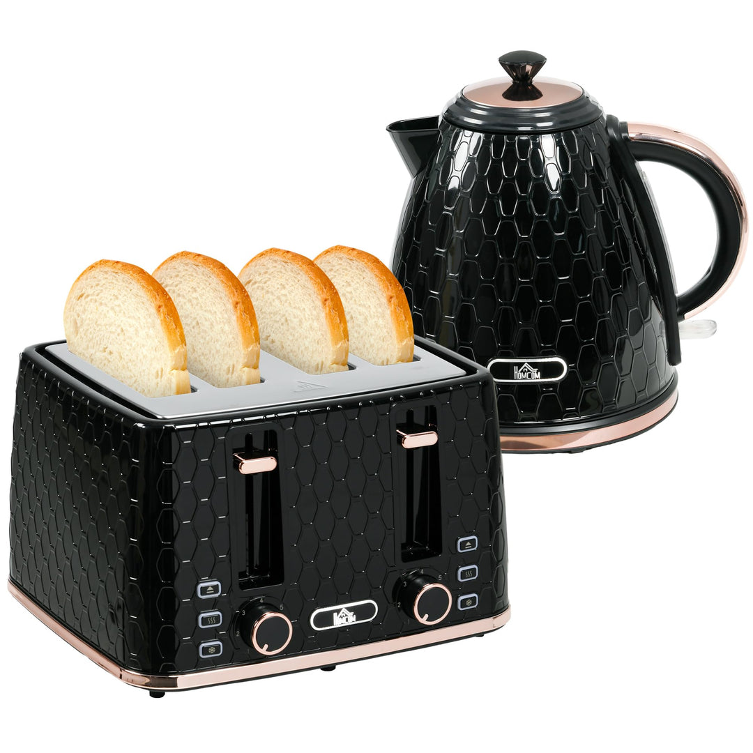 HOMCOM Wasserkocher Toaster Set 1,7L Wasserkocher 4 Toastscheiben Frühstücksset mit 7 Bräunungsstufe
