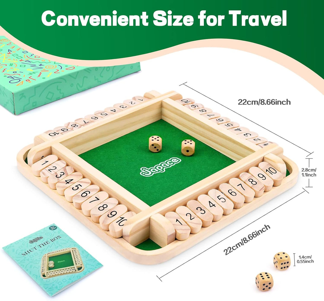 Japace Shut The Box Spiel, Brettspiel aus Holz, 4 Spieler Würfelspiel Mathematik Lernspielzeug Kinde