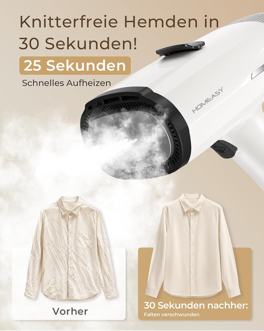 HOMEASY Dampfglätter mit Saugfunktion für Kleidung 6000Pa Vakuum Technologie 25s Schnellaufheizung 2