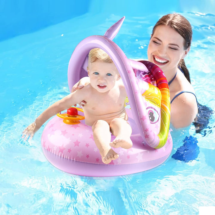 Schwimmring Baby mit Sonnendach Abnehmbarem Sonnendach Schwimmsitz Kleinkinder Schwimmhilfe für Klei