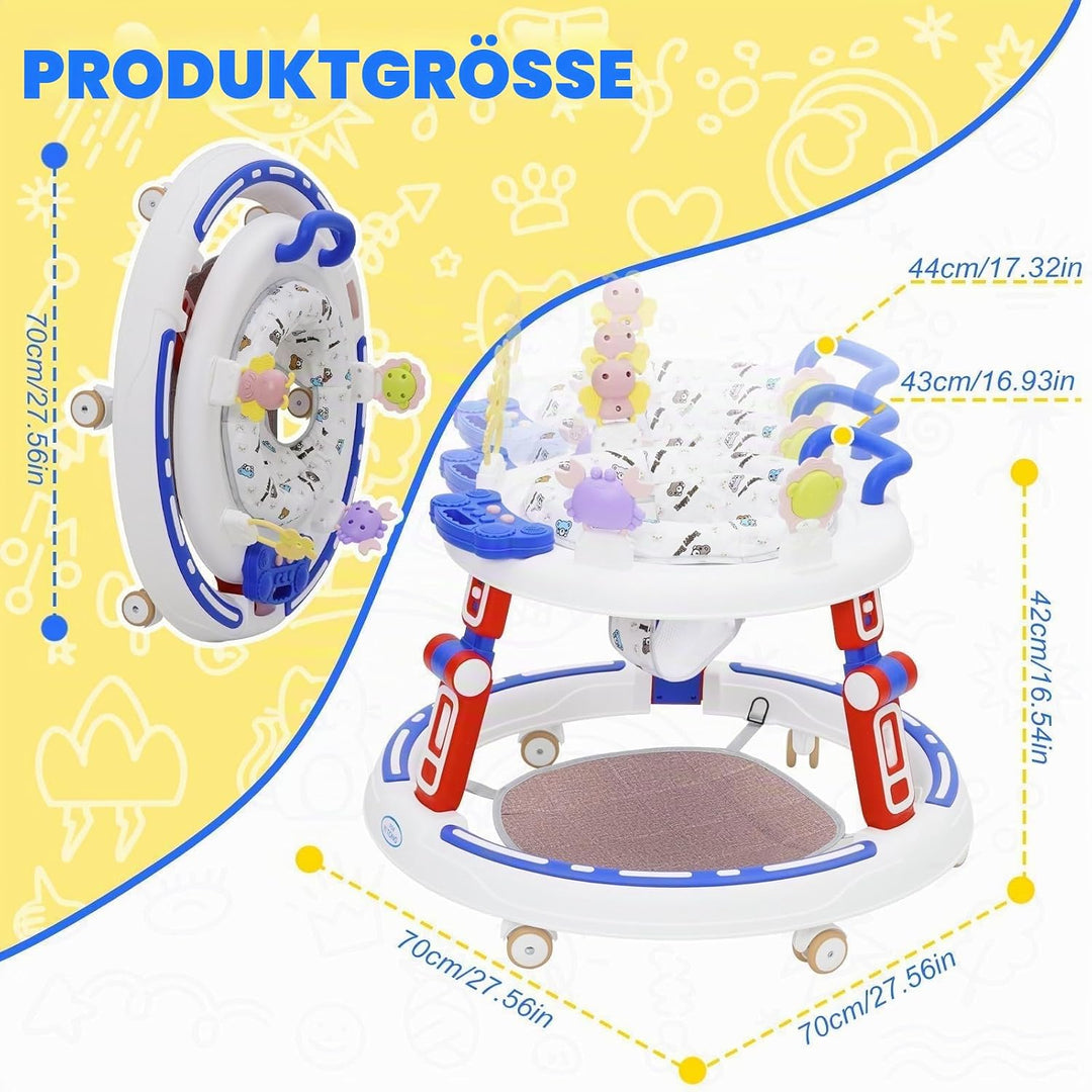 Lauflernhilfe Babywalker 5in1 mit Musikspielzeug, Fussstütze, 360-Grad-Stummschaltung, 6 Räder, 360°