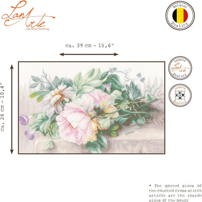Lanarte Zählmusterpackung Stilleben mit Blumen Leinen Kreuzstichpackung, Baumwolle, Mehrfarbig, 39 x