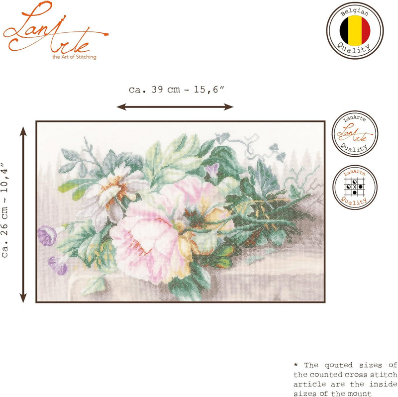 Lanarte Zählmusterpackung Stilleben mit Blumen Leinen Kreuzstichpackung, Baumwolle, Mehrfarbig, 39 x