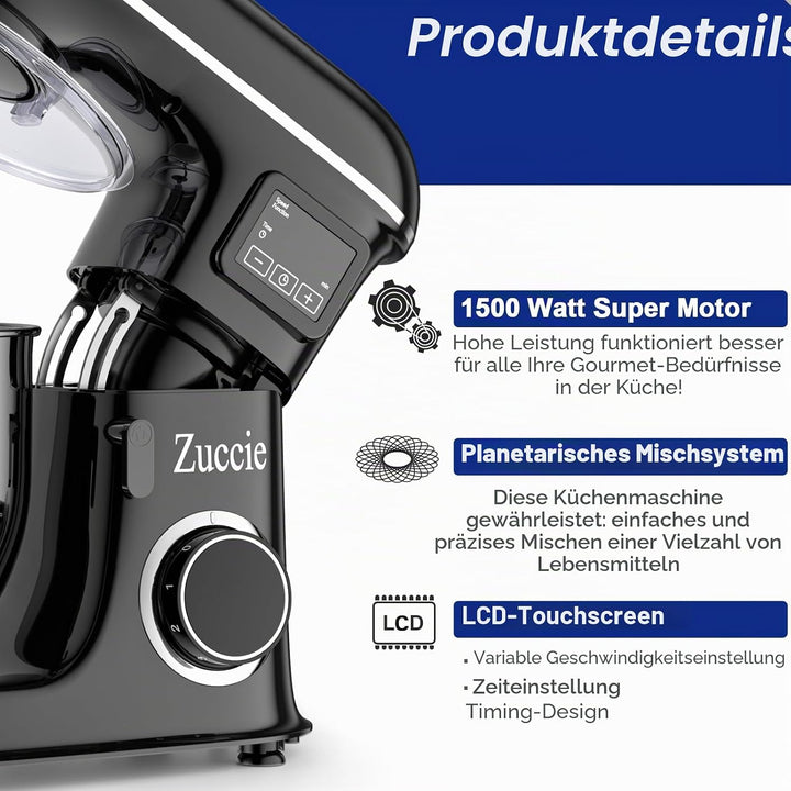 Zuccie küchenmaschine 1500W 8L Knetmaschine 6 Geschwindigkeit Fermentationsfunktion+LCD knetmaschine