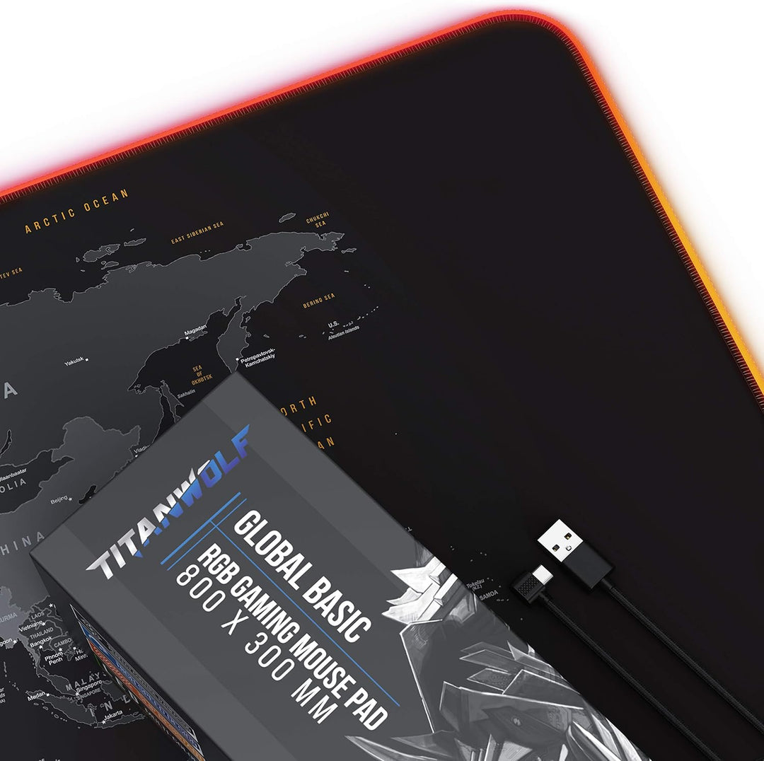 Titanwolf - RGB Gaming Mauspad - 800x300 mm - XXL Mousepad - LED Multi Color - 7 LED Farben Plus 4 E