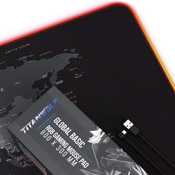 Titanwolf - RGB Gaming Mauspad - 800x300 mm - XXL Mousepad - LED Multi Color - 7 LED Farben Plus 4 E