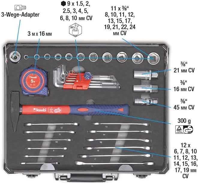 kwb Werkzeugkoffer aus robustem Aluminium inkl. 51-tlg. hochwertigem Werkzeug-Set als perfekte Grund