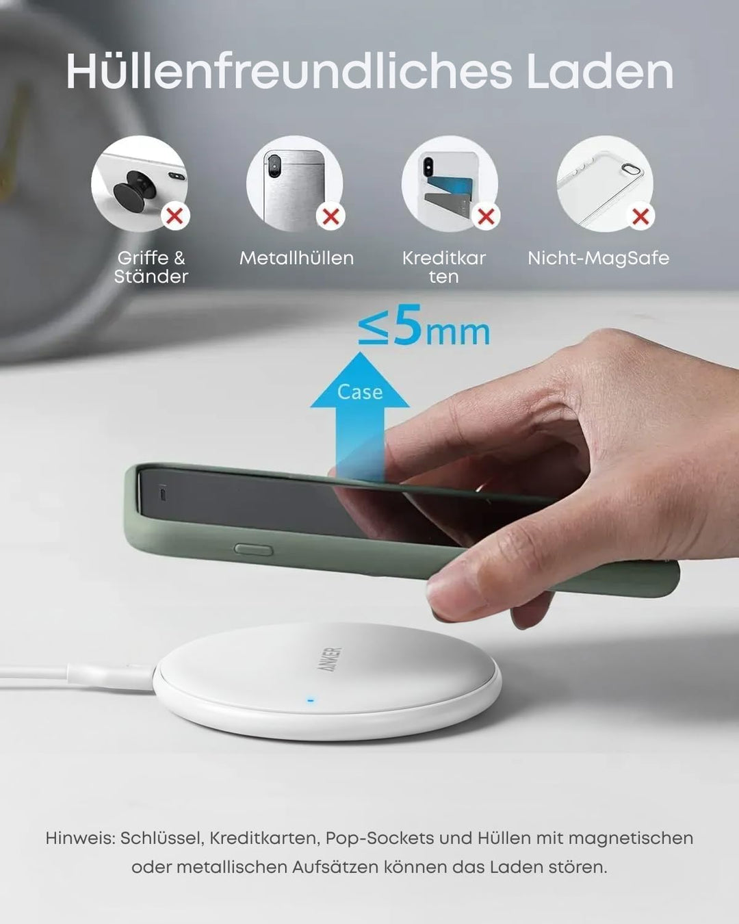 Anker 313 Kabelloses Ladepad Pad, Qi-Zertifiziert 10W Max für iPhone 15/15 Pro/15 Pro Max/14/13/12/1