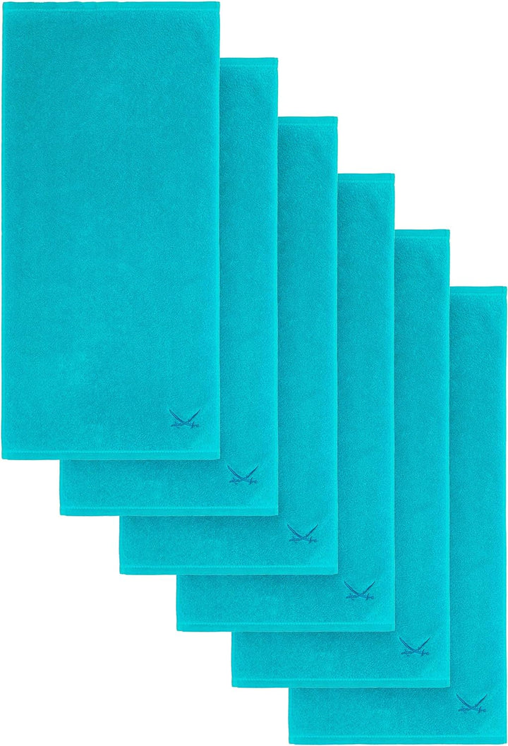 Sansibar Handtuch 6er Set mit gesticktem Säbel Logo Badtuch 100% Baumwolle 50x100 cm Türkis 6er Set