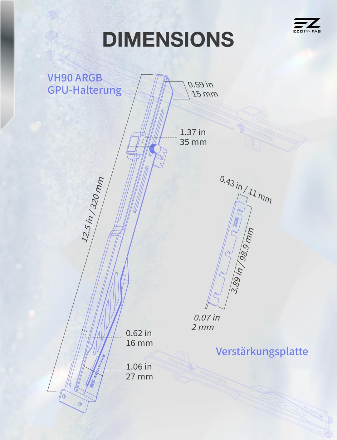 EZDIY-FAB VH90 ARGB Grafikarten-Stützhalterung,Verstärkte Verstellbare Anti-Sag GPU-Halterung mit Pr
