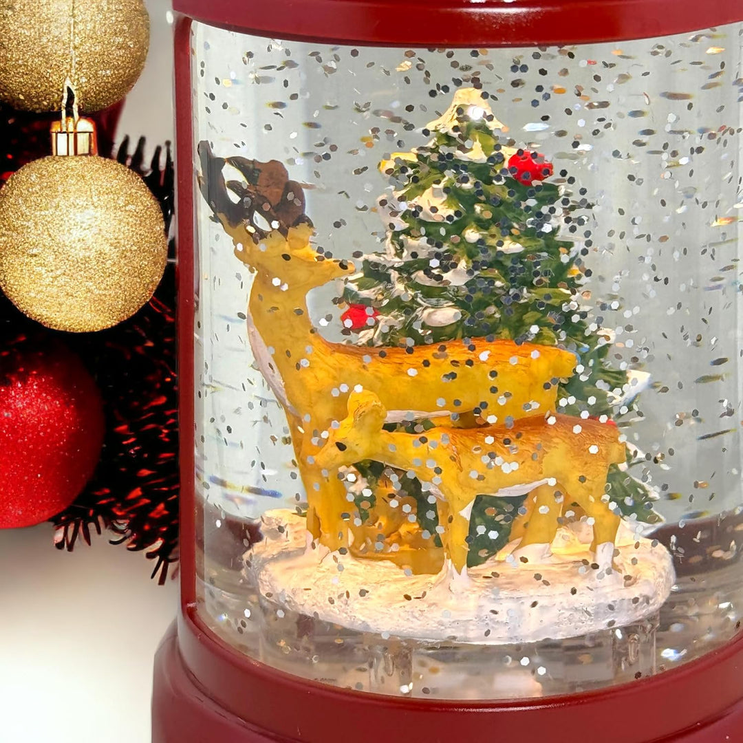 MIJOMA Weihnachtliche LED Laterne Schneekugel aus Glas, Zauberhafter Schneewirbeleffekt, Warmweisses