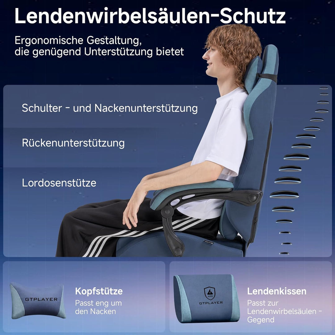 GTPLAYER Gaming Stuhl, Ergonomischer Gamer Stuhl aus Stoff mit Lendenwirbelstütze, PC-Stuhl mit verb