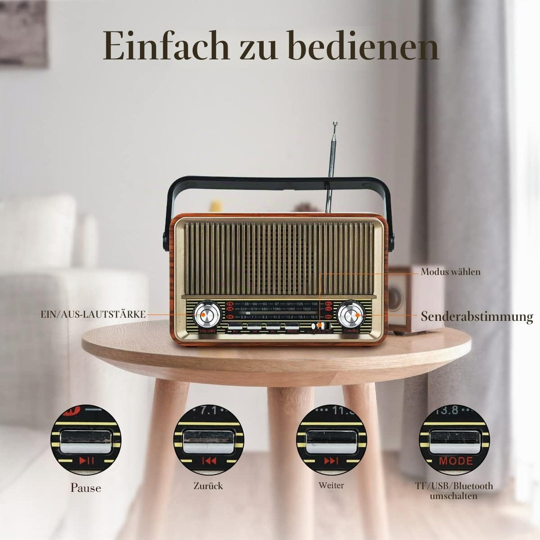 Bluetooth FM AM SW Stereo Radio, unterstützt USB-Disk, USB/TF-Karte, AUX-Buchse – Musik abspielen mi
