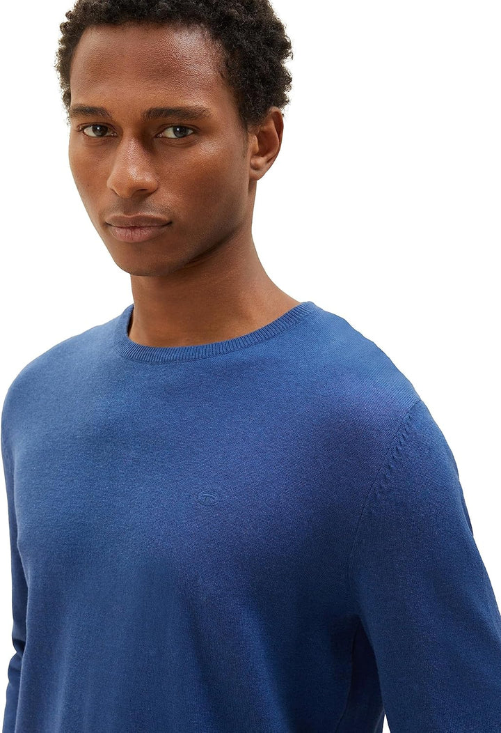 TOM TAILOR Herren Basic Crewneck Strickpullover L 32618-hockey Blue Dark Melange, L 32618-hockey Blu