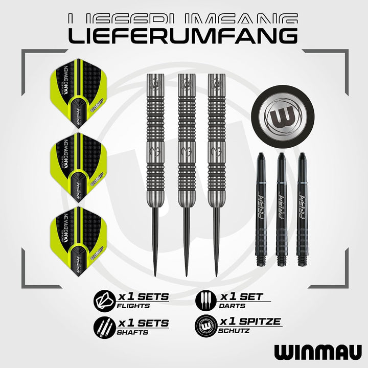 WINMAU Michael van Gerwen MvG Authentic Wolfram Steeltip Dart-Set mit Prismen-Flights und Schäften (