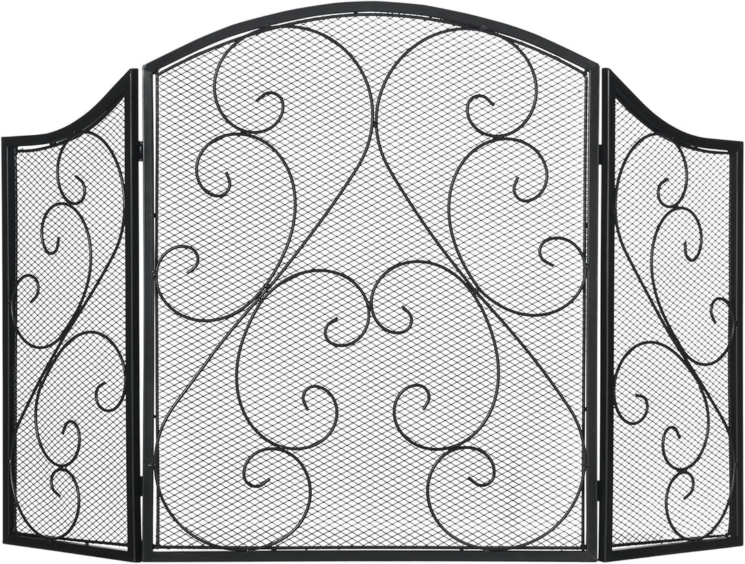 HOMCOM Kamingitter, Klappbares Kaminschutzgitter, Ofenschutzgitter mit 3 Paneelen, Funkenschutzgitte