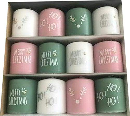 Kleine Weihnachtskerzen im Set – 12 Stück - Kerzenset mit Aufschrift & Motiven - Dekoration Weihnach