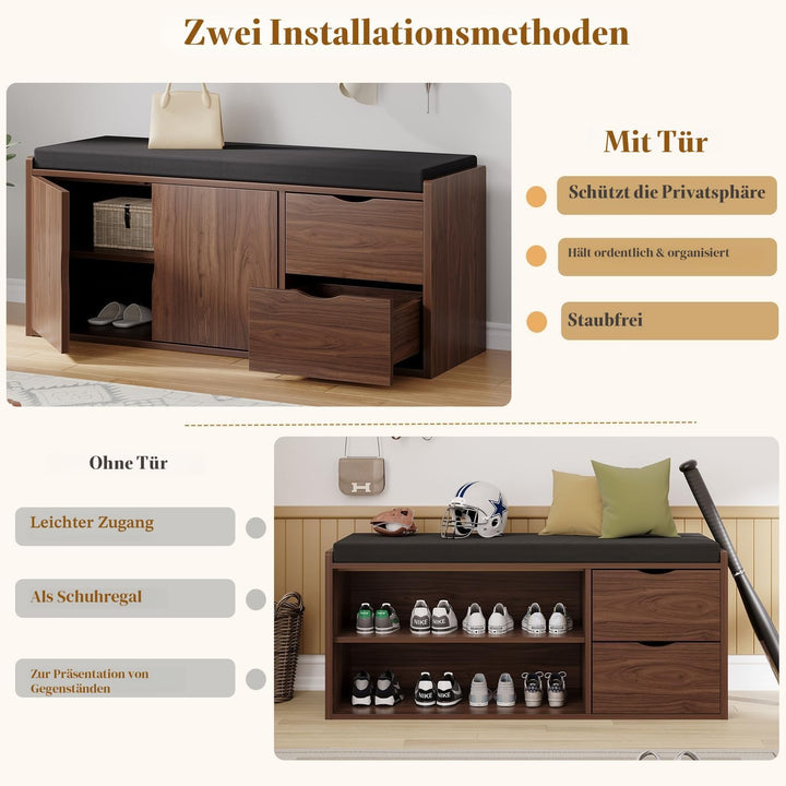 LVB Schubladen Schrank, Industrie-Schuh für Foyer Eingang Wohn-Schlafzimmer, Walnuss Eiche, 101 cm,