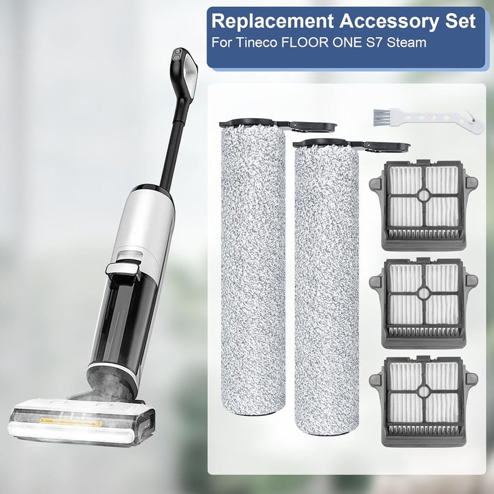 Bürstenrolle Filter Ersatzteile für Tineco FLOOR ONE S7 Steam Nass Trockensauger Zubehörset, 2 Bürst