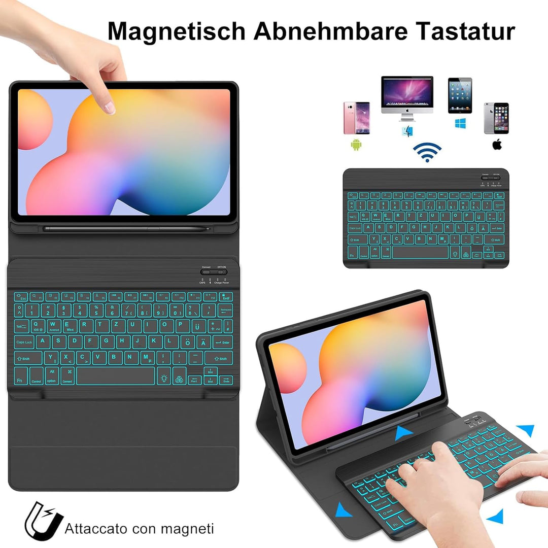 IVEOPPE Tastatur für Samsung Galaxy Tab S6 Lite 2024, 7-Farbige Beleuchtung, Hülle Tastatur für Sams