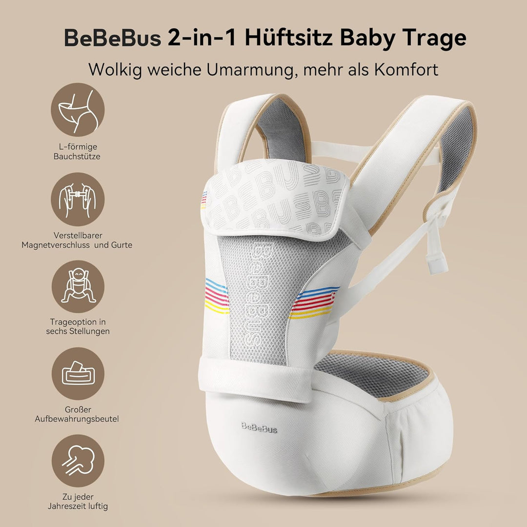 Babytrage mit Hüftkissen, 2-in-1 Verstellbar &amp; Abnehmbar, Atmungsaktiv &amp; Einfach zu Tragende Tragehi