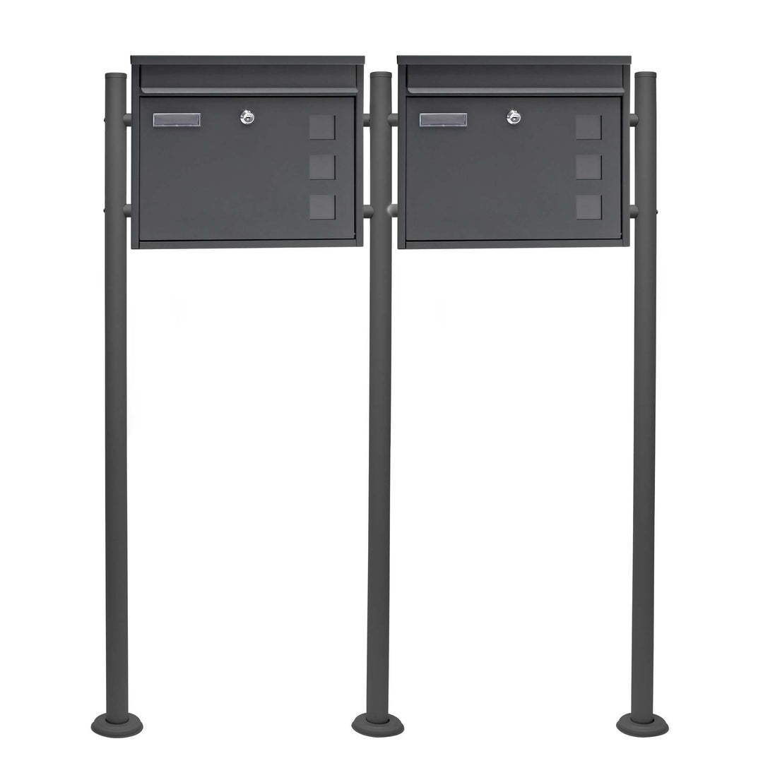 Wiltec 2er Set Briefkasten V12 Anthrazit 1000 x 150 x 1200 mm, Wandbriefkasten mit Schloss, Sichtfen