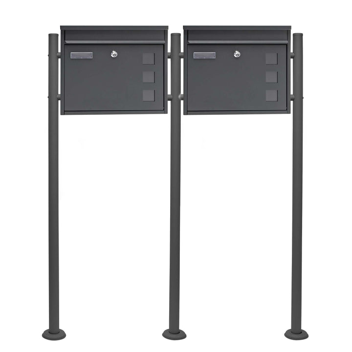 Wiltec 2er Set Briefkasten V12 Anthrazit 1000 x 150 x 1200 mm, Wandbriefkasten mit Schloss, Sichtfen