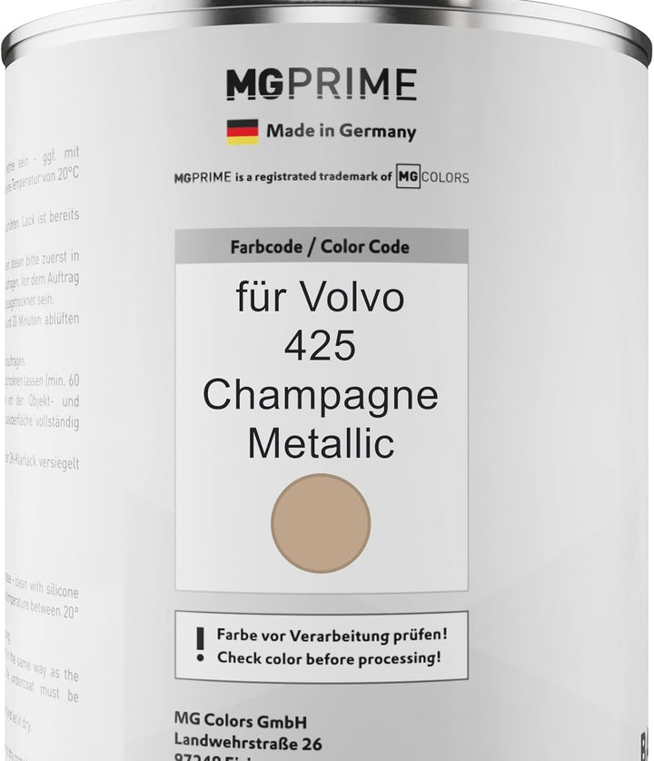 MG PRIME Autolack Dose Set für Volvo 425 Champagne Metallic Basislack 2K Klarlack Härter spritzferti