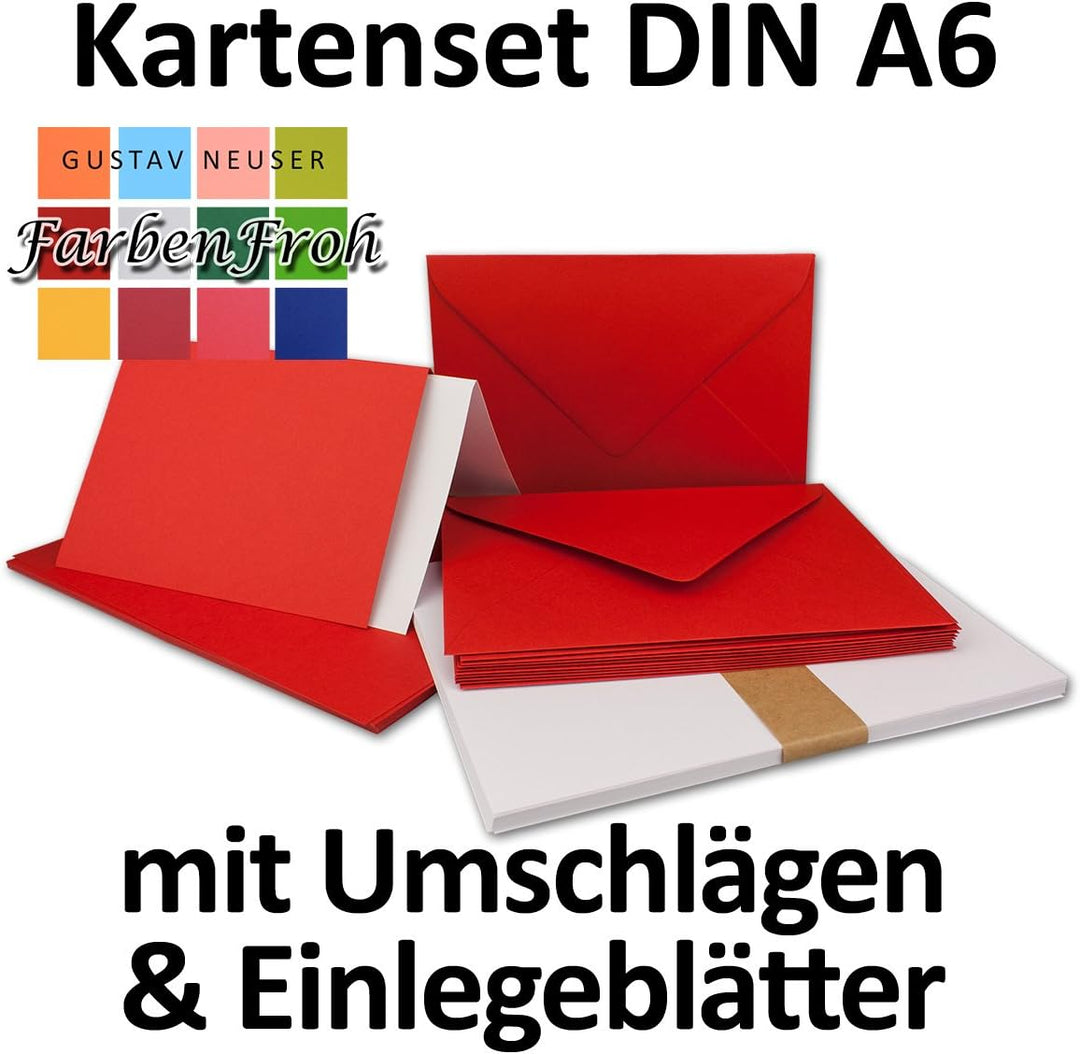 100x Faltkarten SET DIN A6/C6 mit Brief-Umschlägen in leuchtendes Rot - inklusive Einleger - 14,8 x