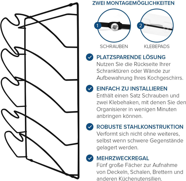 Joejis Topfdeckelhalter - Wandmontage oder Schranktür - Deckelhalter für Pfannendeckel - 2 in 1 Selb