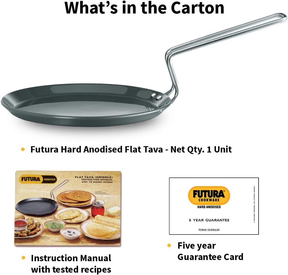FUTURA Tava-Grillplatte, harteloxiert, flach, 25,4 cm, 4,88 mm, mit Stahlgriff, schwarz 10-inch, 10-
