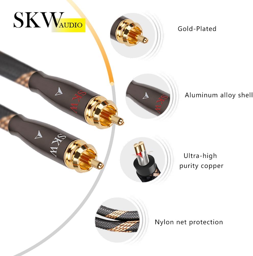 SKW Audiophiles Cinch Audio Kabel, 2 x Cinch zu 2 x Cinch Kabel mit OD 6mm Audiophile Cinch-Kabel (1