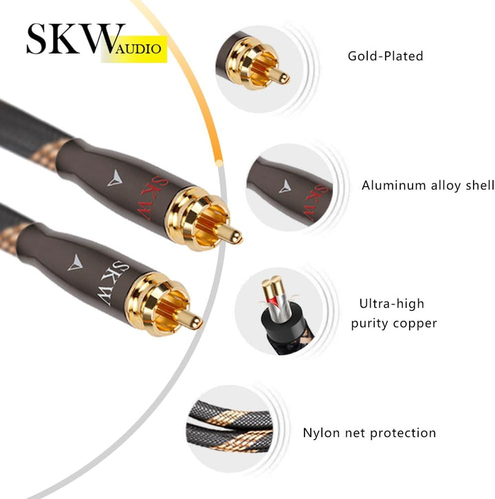 SKW Audiophiles Cinch Audio Kabel, 2 x Cinch zu 2 x Cinch Kabel mit OD 6mm Audiophile Cinch-Kabel (2