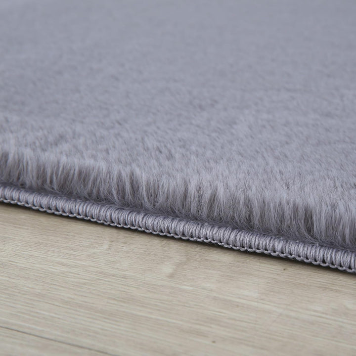 Teppich Wohnzimmer Einfarbig Modern Design 80 x 150 cm Grau - Hochflor Teppich Schlafzimmer Extra We