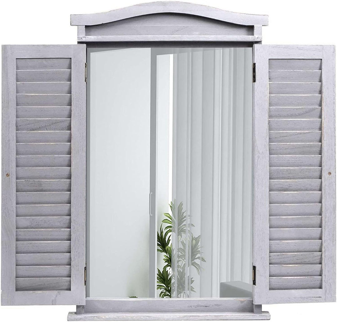 Mendler Wandspiegel Badspiegel Badezimmer Spiegelfenster mit Fensterläden, 71x46x5cm - Shabby grau,