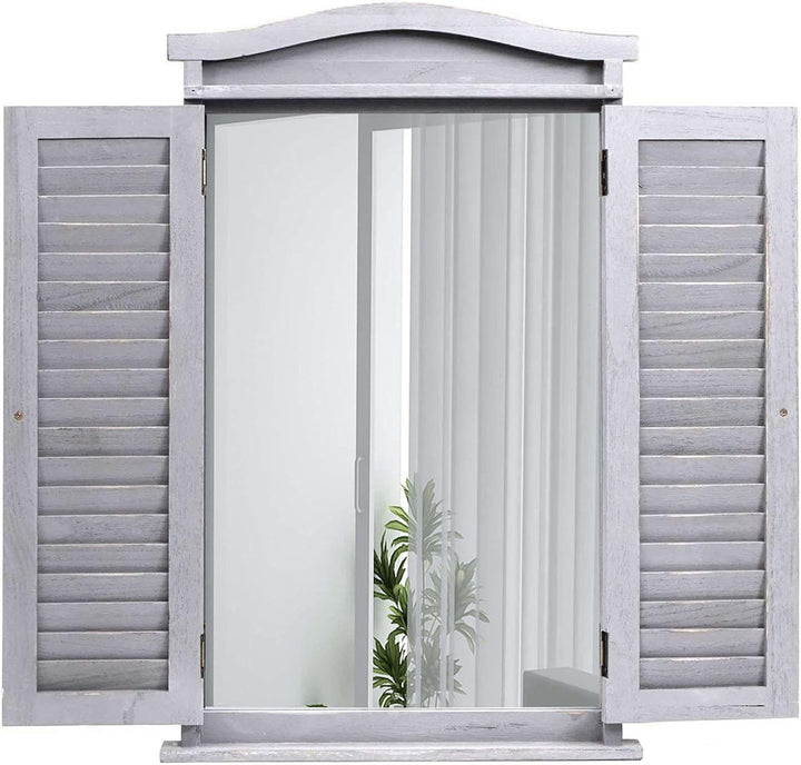 Mendler Wandspiegel Badspiegel Badezimmer Spiegelfenster mit Fensterläden, 71x46x5cm - Shabby grau,