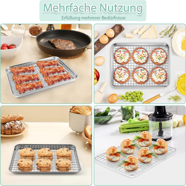 Homikit Backblech 2er Set, Klein Edelstahl Kuchenblech Backofenblech, Rechteckige Ofenblech Fettpfan