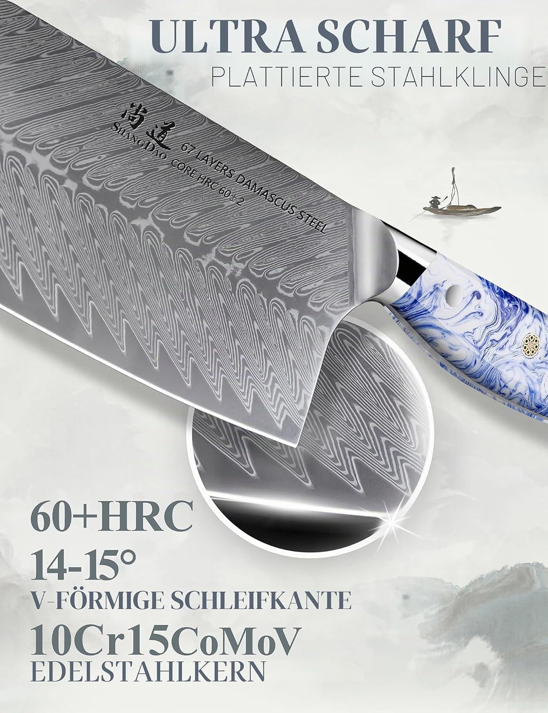 SHANGDAO Japanisches Kiritsuke-Messer,geschmiedeter VG10-Damaststahl, Brustmesser, Fleischschneide,V