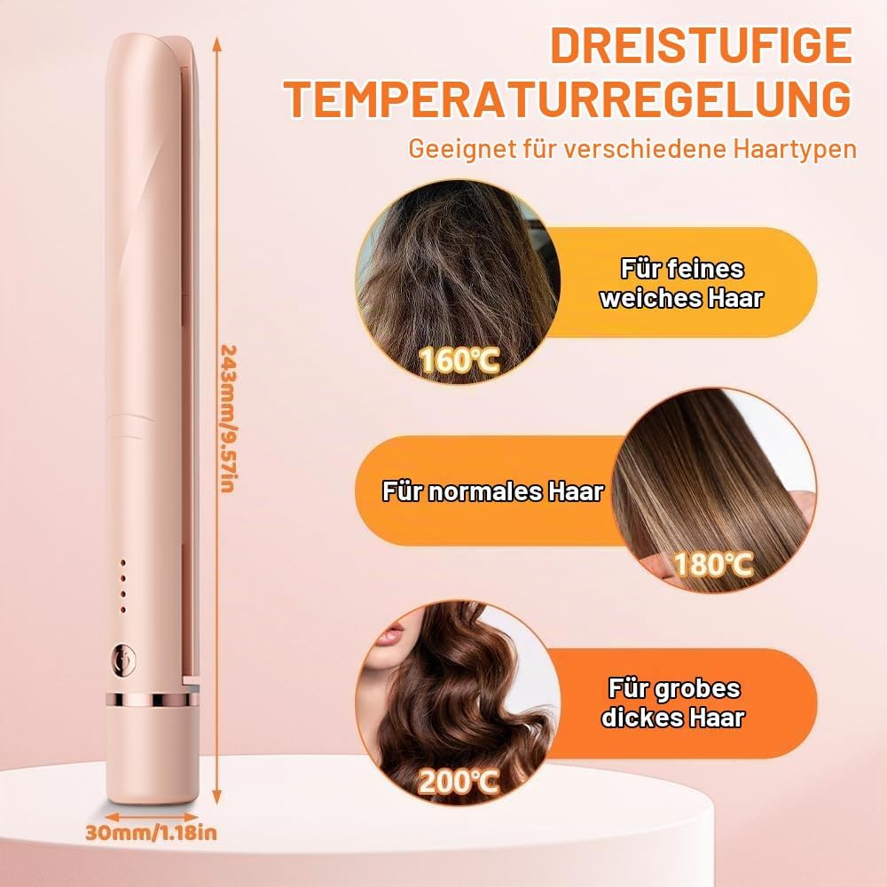 NAVESO Mini Glätteisen Kabellos, Tragbarer Kabelloser Haarglätter, 2 in 1 Haarglätter und Lockenstab