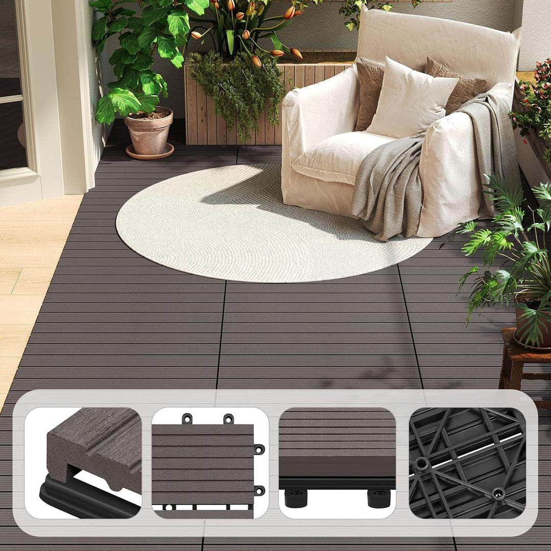 WOLTU WPC Terrassenfliesen Terrassendielen Holz-Optik 30x60cm, Fliese Bodenfliese Klickfliese mit kl