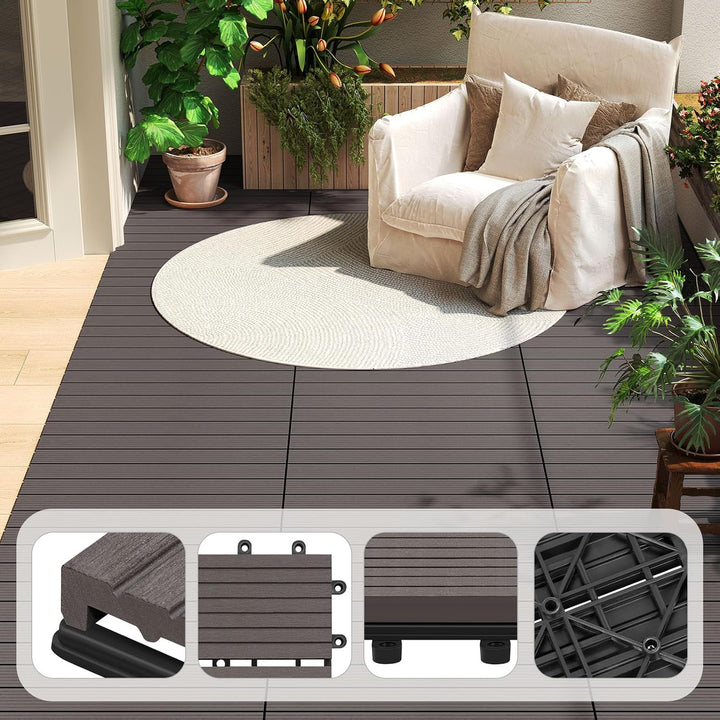 WOLTU WPC Terrassenfliesen Terrassendielen Holz-Optik 30x60cm, Fliese Bodenfliese Klickfliese mit kl