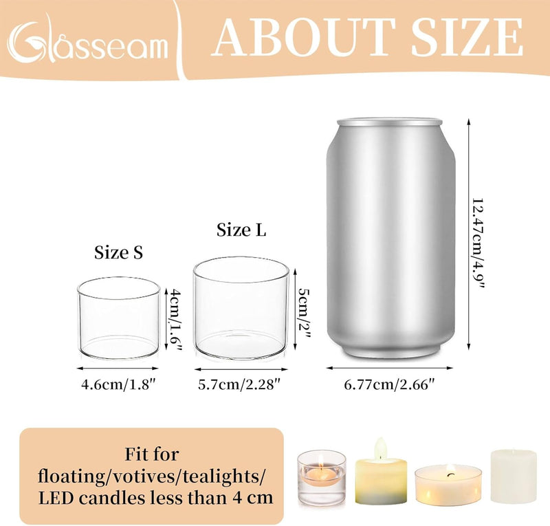 Glasseam 24er Teelichthalter Set Klar Kerzengläser, Kerzenglas Zylinder Bulk, Mini Kerzenhalter Glas