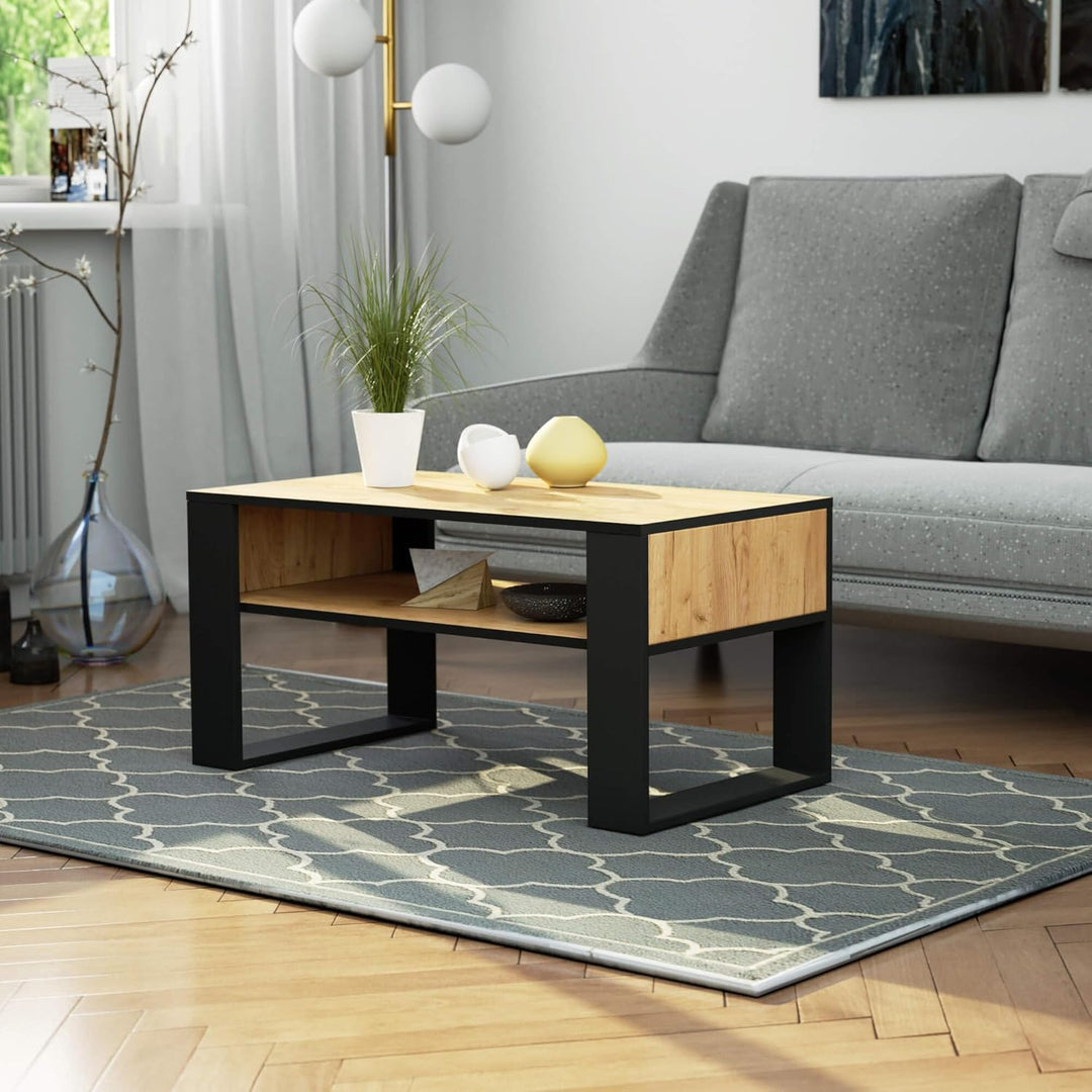 AKORD Couchtisch Holz DOMI mit einem Regal | 92x45x53cm | Für Wohnzimmer | Schlafzimmer Schrank | Mi