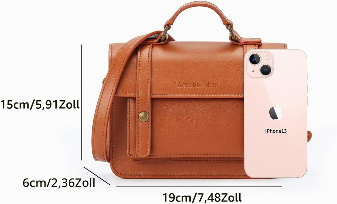 VICTORIA HYDE Schultertasche Damen Vintage Echtleder Crossbody Handtasche Laptoptasche Schwarz Braun