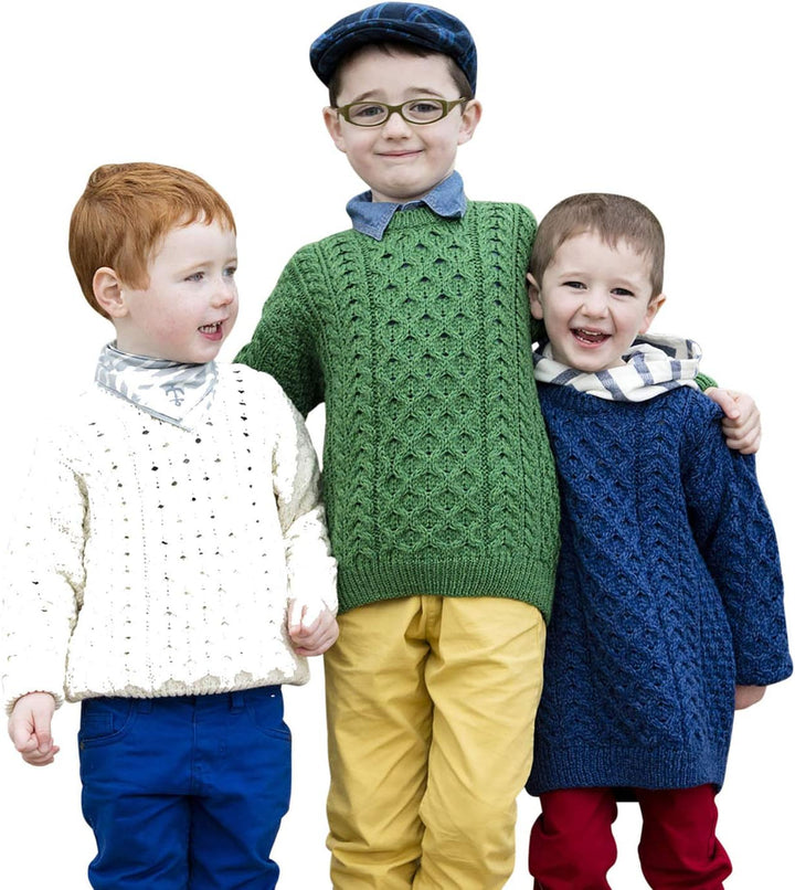 Irischer Aran Pullover Strickpullover Wollpullover Sweater mit Rundhalsausschnitt aus Merinowolle fü