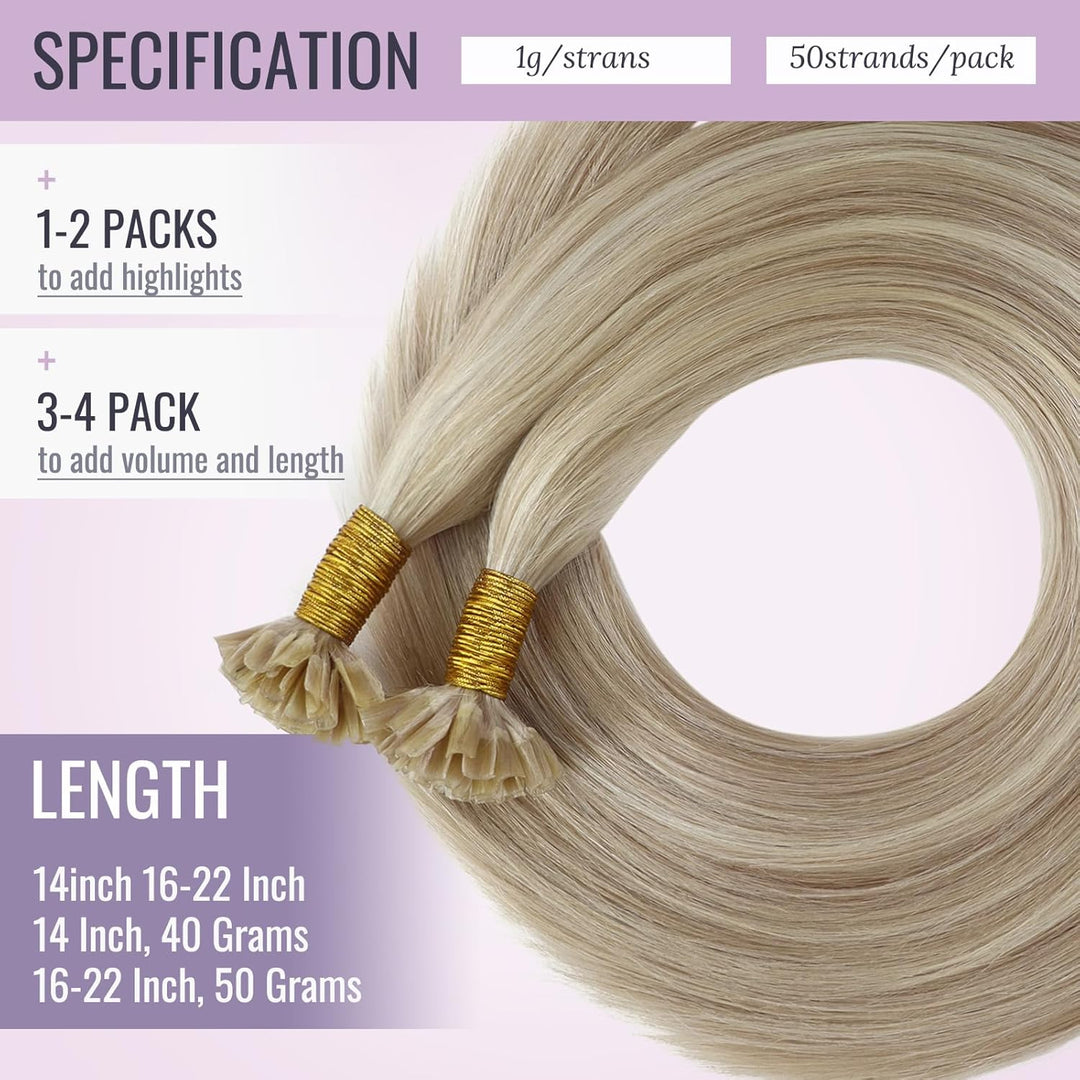 Fshine 1g Bondings Echthaar Extensions 50cm Highlight Aschblond Mit Bleiche Blonde UTip Echthaar Haa