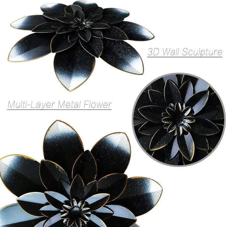 Picfarce Schwarze MetallBlumenWandkunstDekoration, 24,1 cm, rustikale, moderne Blumenskulptur, UsedL