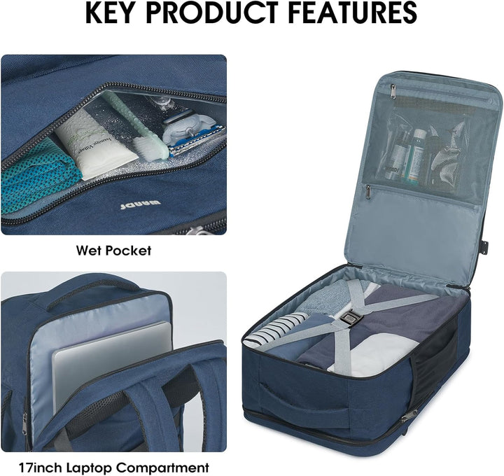 WANDF Handgepäck Rucksack 55x40x20cm / 45x36x20cm für Easyjet Airlines, Untersitz-Reise-Handgepäck-T
