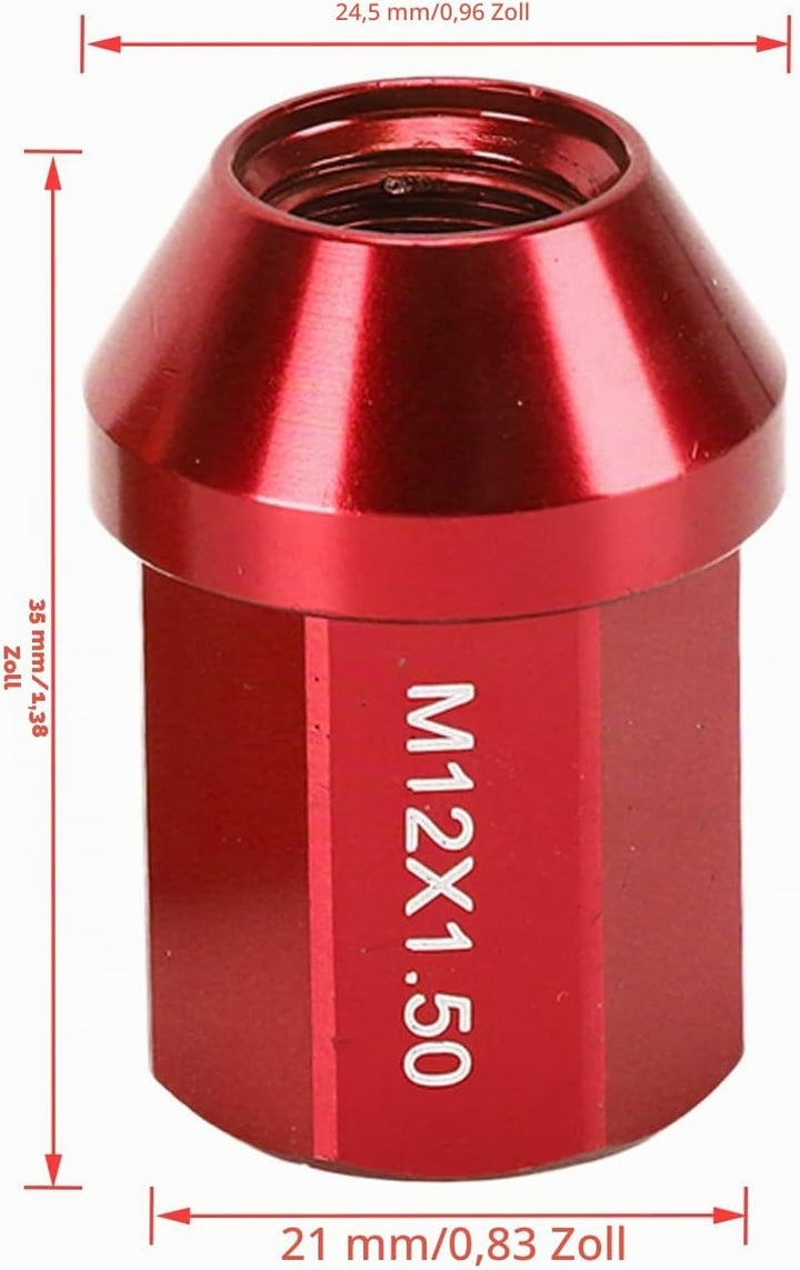 Autoteile, Rustptoof Closed End Radmuttern M12x1.5 35mm Ersatz für Lafesfa 2019 zur Reparatur(rot),
